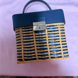 Blue and Tan Woven Basket Bag